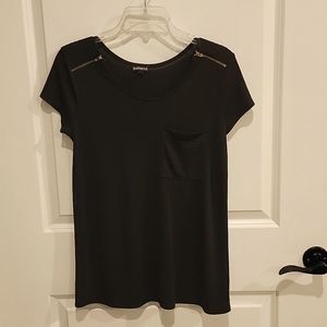 Express shirt blouse zippers near shoulders, one front pocket